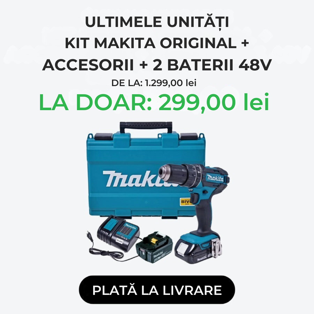 KIT ORIGINAL: Burghiu cu impact puternic + 45 ACCESORII + 2 BATERIE 48v - SUPER PROMOTIE ⏰