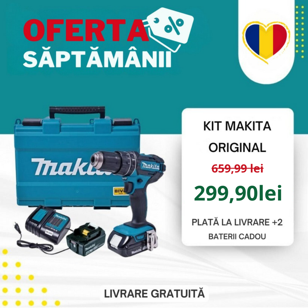 KIT ORIGINAL: Burghiu cu impact puternic + 45 ACCESORII + 2 BATERIE 48v - SUPER PROMOTIE ⏰